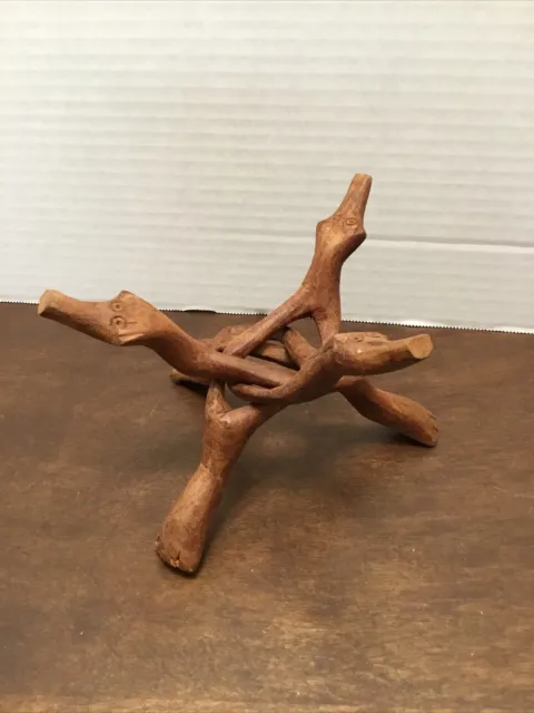 Interlocking Wooden Tripod Carved Stand Animal Face