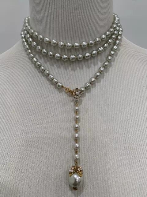 Sign Miriam Haskell Huge Champagne Pearl Baroque Rhinestone Necklace Jewelry