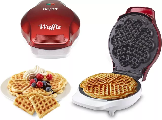 Piastra Per Waffle A Forma di Cuore Cialde Colazione Antiaderente 1000 Watt