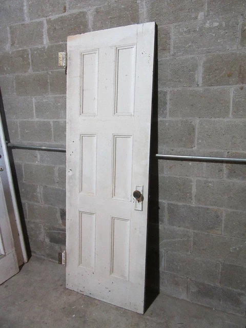 ~ ANTIQUE OAK 6 PANEL DOOR WITH HARDWARE DD ~ 28 x 81.75 ARCHITECTURAL SALVAGE 9