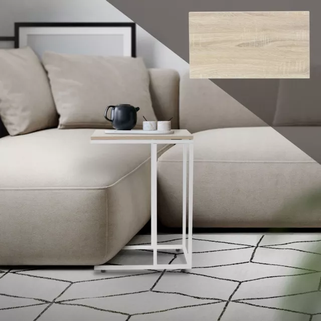 Mesa auxiliar lateral para sofá o cama blanco roble en forma de C mesita de café