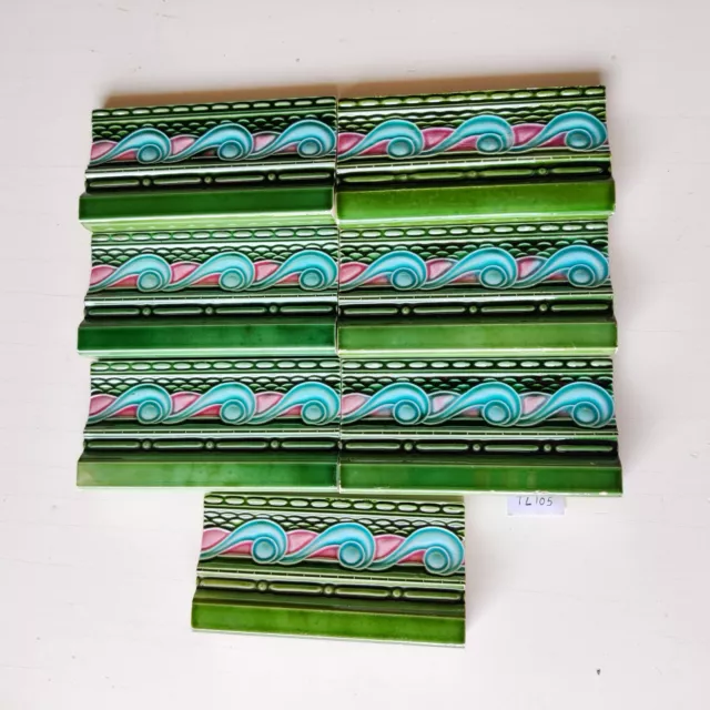 Vintage Unused Architecture Tile Embossed Majolica Nouveau Art Japan 7Pc CT55