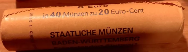 Germany 20 cent cents 2003 Letter F Stuttgart Euro Original Roll 40 coins UNC