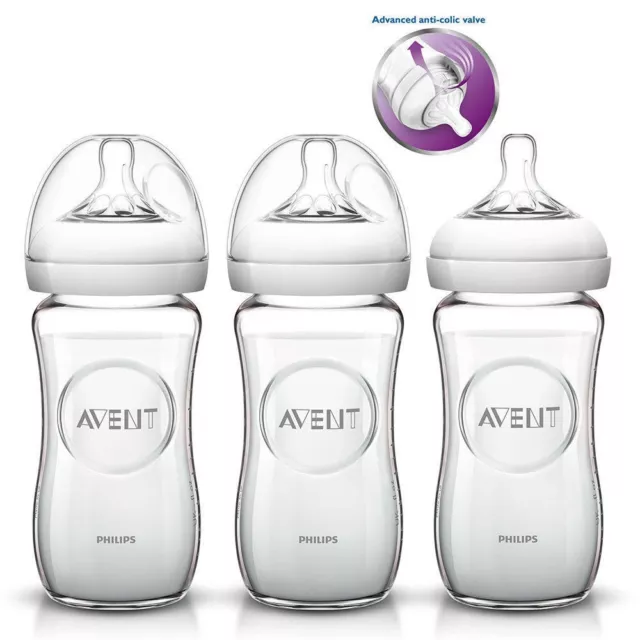 Genuine Philips Avent Glass Bottles BPA Free 240ml Pack Of 3 Thermal resistant