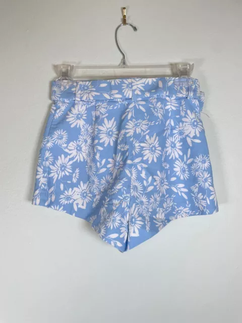 Zara Womens High Rise Shorts Size XS Blue White Floral Linen Blend Belted Boho 2