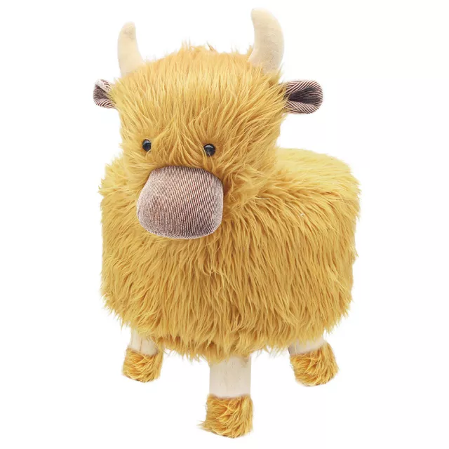 Highland Mucca Poufe Animale Sgabello Legno Piedi Sedia Bambini Cuscino Imbottito Peluche