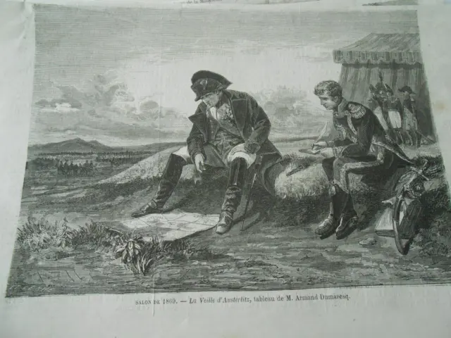 Gravure 1869 - La Veille d'Austerlitz d'après tableau Armand Dumaresq