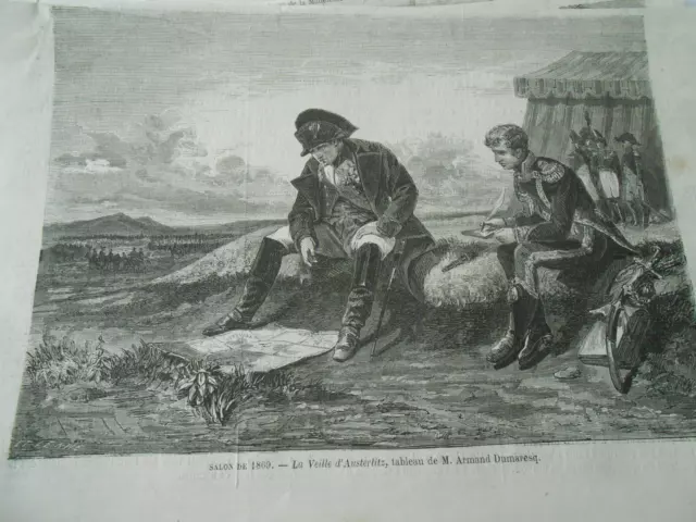 Gravure 1869 - La Veille d'Austerlitz d'après tableau Armand Dumaresq