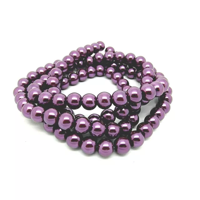 100 Purple Glass Imitation Pearl - 8mm Round Beads One Strand - J19349