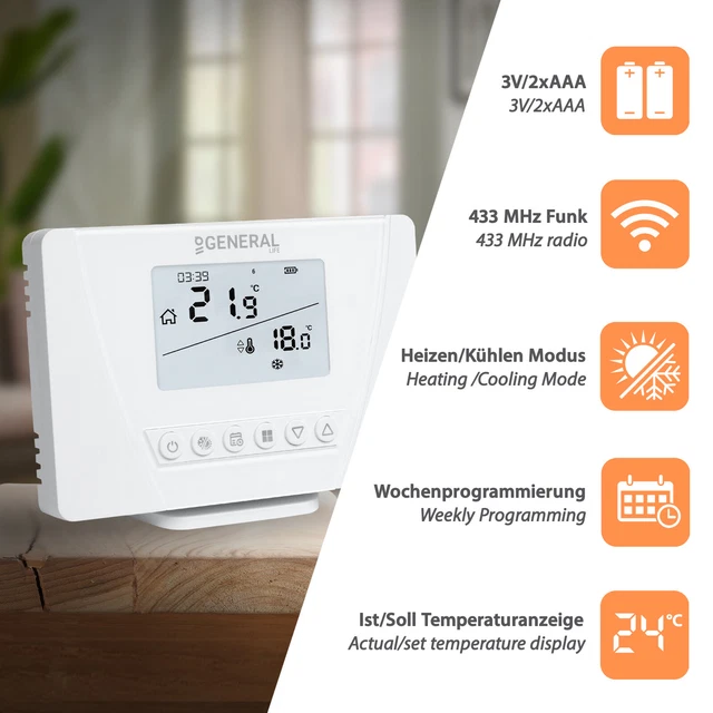 Thermostat Ambiant Ditgital Chauffage par le Sol Régulateur de Chauffe Funk