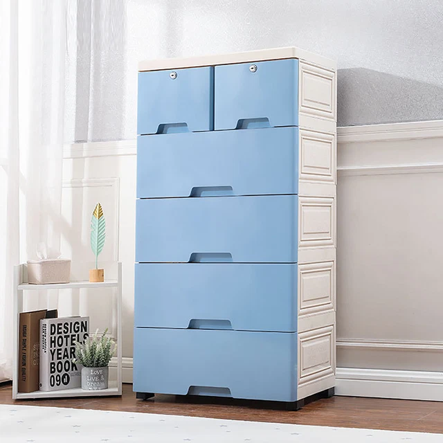 Plastic Drawer Dresser Storage Cabinet 6 Drawer Closet Organizer w/4 Wheel+Lock