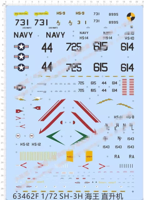1/72 Sea King SH-3h US Navy 731 Military Helicopter Model Kit Water Slide Decal