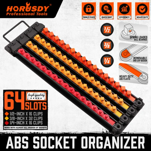 HORUSDY Swivel Socket Organiser Sockets Storage Rail Tray Holder 1/4 3/8 1/2" Dr