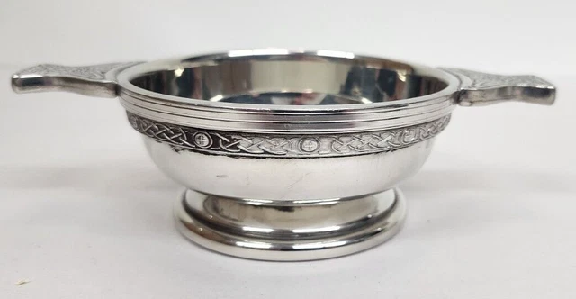 Vintage Quaich Scotland Scottish Clan Crest Cup Saucer 2 Handle Pewter Celtic Gr