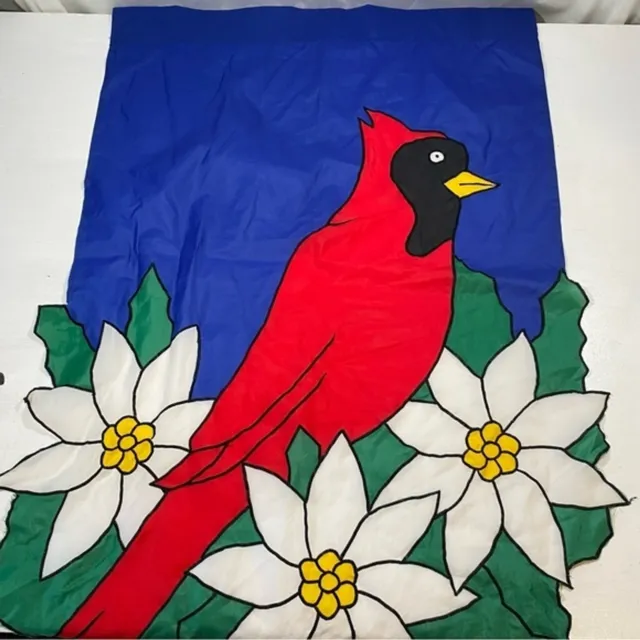 Outdoor Flag Nylon Vertical Cardinal Bird Flowers Red Blue White 1994
