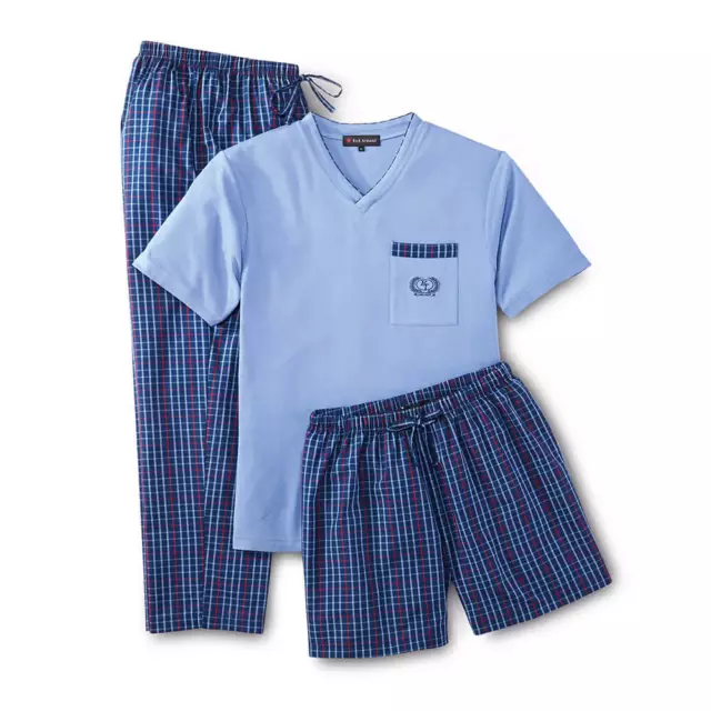 Rick Armand 3tlg. Herren Schlafanzug Kurzarm + Shorty + lange Hose Jersey Pyjama