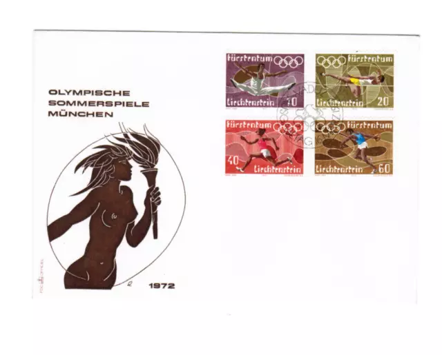 Ersttagsbrief OLYMPISCHE SOMMERSPIELE MÜNCHEN 1972 mit Briefmarken Lichtenstein
