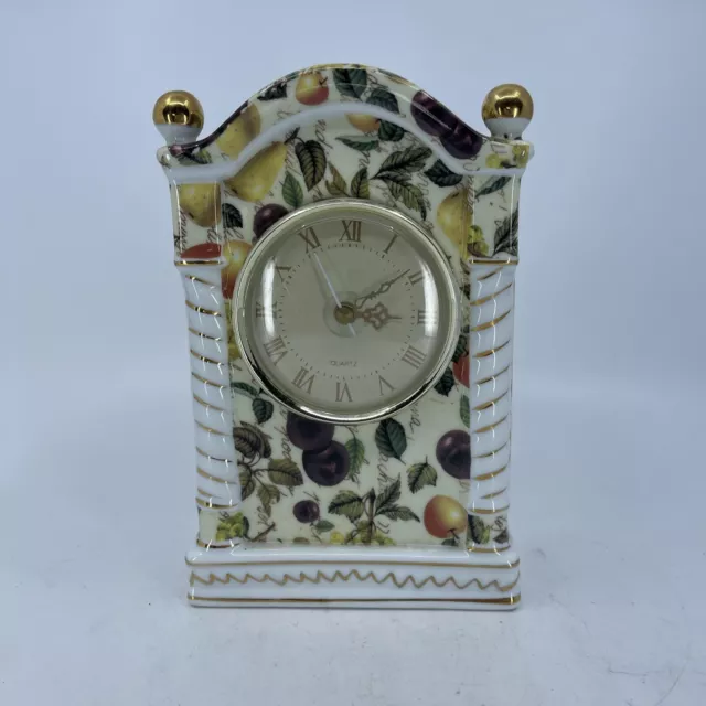 Vintage Quartz Porcelain French Fruity Design and gold trim tabletop clock