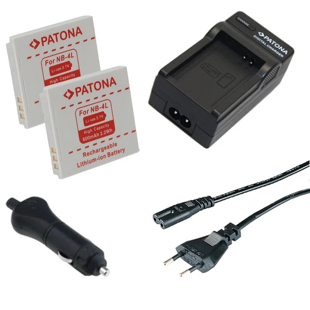 2x Batteria Patona + caricabatteria casa/auto per Canon Powershot SD200,SD300