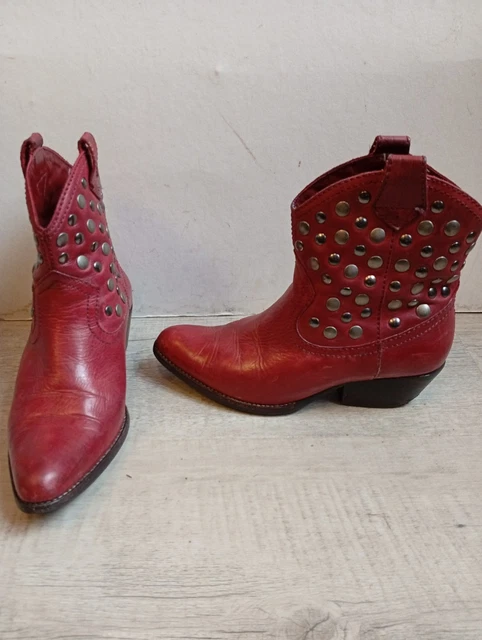 Bottes Santiag Vintage Femme - Cuir Violet, Taille 35 - Fabriqué En France/Mexique - Occasion
