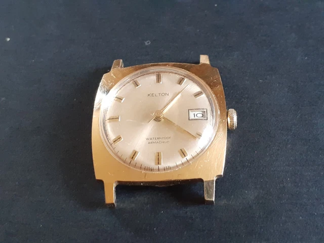 Montre Mécanique Kelton Plaquée Or Avec Aiguille Rouge Et Date - Occasion