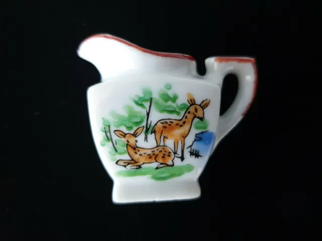 Antique Ceramic Bambi Japan Mini Creamer Miniature Jug Vintage Painted Decanter