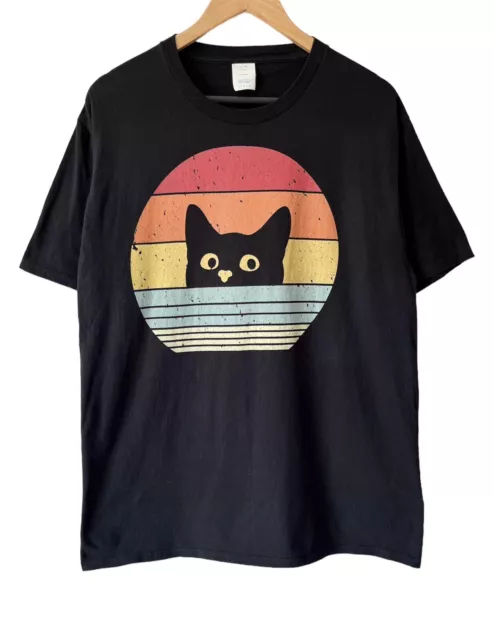 Black Cat Rainbow T-Shirt - Size Large - Unisex Seamless Short-Sleeved Novelty