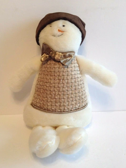 Woof & Poof 14" Snowman Plush Doll 2012 Vest Gold Bow & Brown Hat EUC No Tag HTF