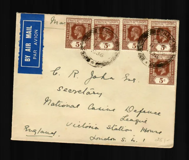 Penang 1936, air mail to London/England