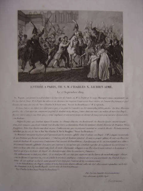 Gravure Entrée à Paris de sa Majesté le roi CHARLES X le bien aimé 1824