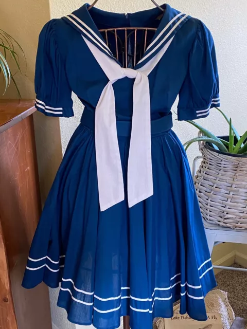 Delightful Vintage Jeri Bee Blue Sailor Square Dance Dress Womens Size 12