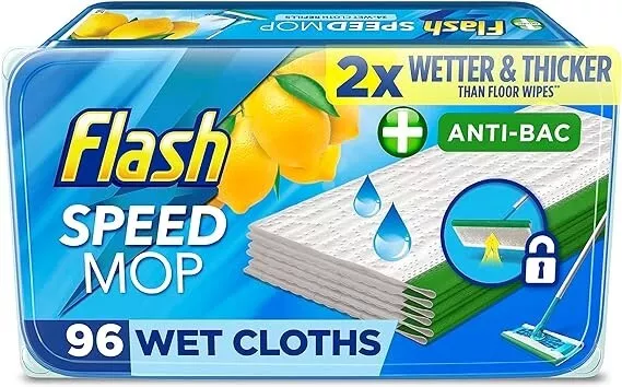 Flash Speedmop Wet Cloth Refills, Floor Cleaner, Lemon Anti-Bac, 96 Wipes 24x4