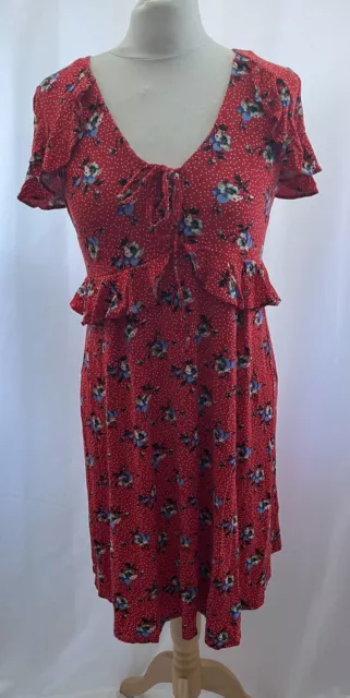 topshop maternity Dress Size 10 Red Floral Short Sleeve Knee Length Viscose