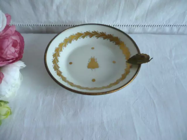 Ancienne coupelle porcelaine  Limoges Vincennes blanc doré abeille Empire 12cm