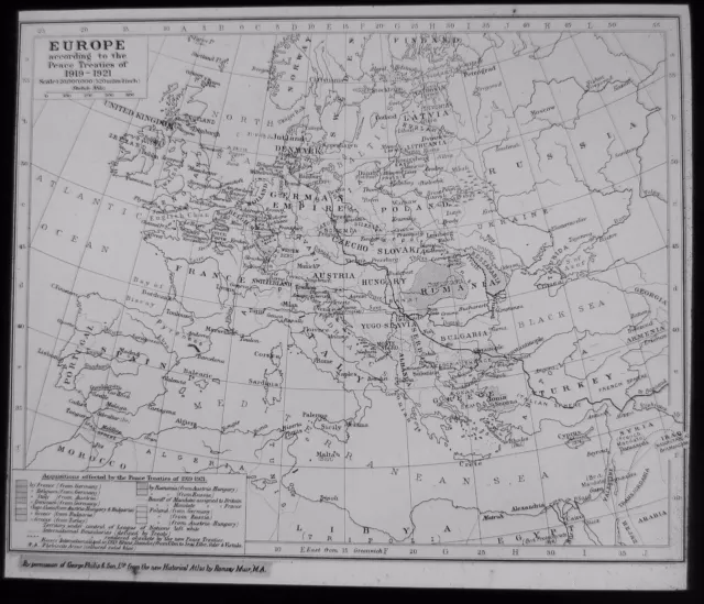 Glass Magic Lantern Slide MAP OF EUROPE DATED 1919 - 1921 DRAWING