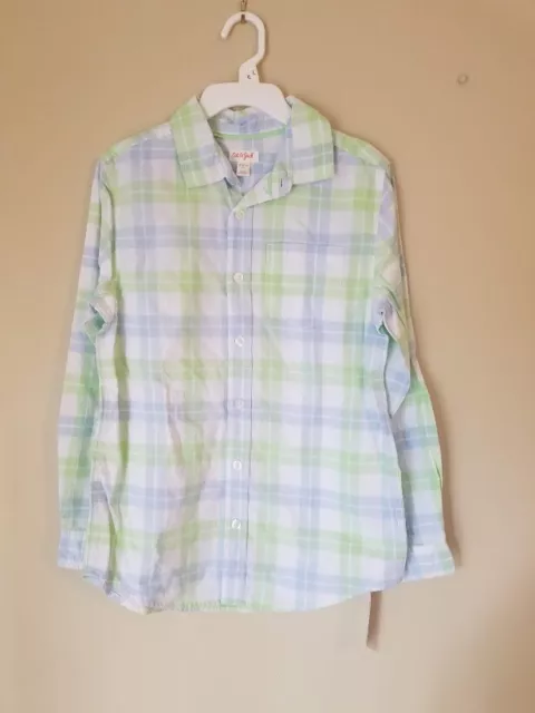 Boys Long Sleeve Button-Down Shirt Cat & Jack - Blue Green Plaid, Size L