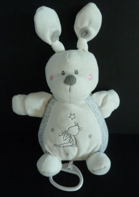 *. DOUDOU BOULE MUSICAL NICOTOY SIMBA LAPIN GRIS BLANC ETOILE 20/26cm ET NEUF*