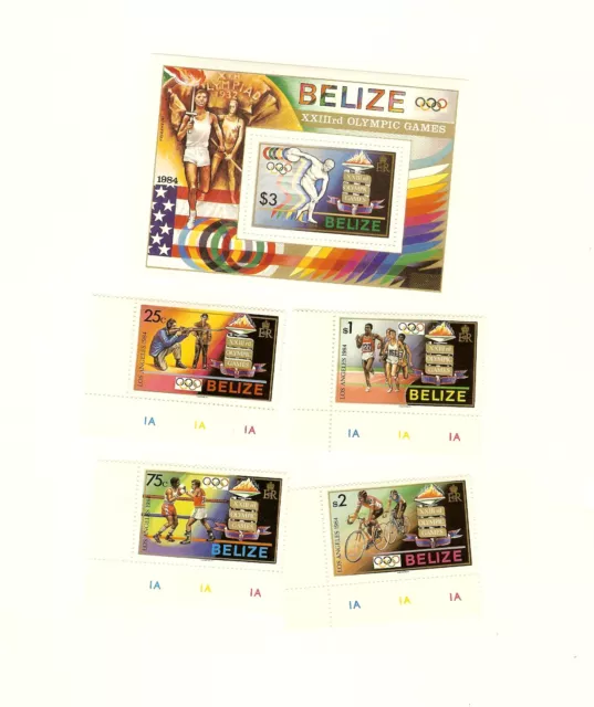 Belize 1984 La Olympics Scott #'S 717 To 721 Set W/Souvenir Sheet Mnh Free Ship