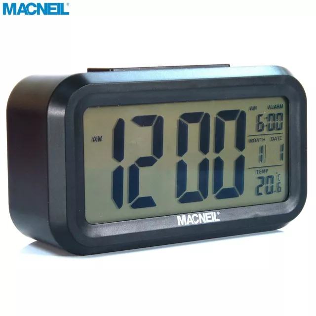 Macneil MCN6020B Alarm Clock Features:  Date, Year, Alarm, Snooze, Temp (indoor)