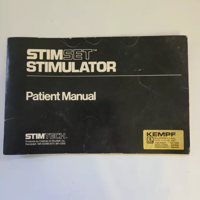 1982 STIMSET Stimulator TENS Machine Patient Instruction Manual Codman Vintage