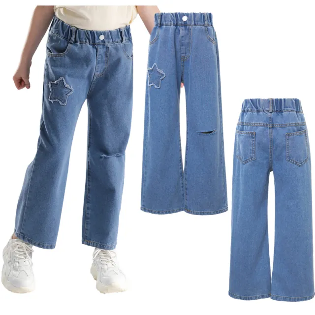 Kids Girls Trousers Running Jeans Dance Sweatpants Long Denim Pants Fitness Raw