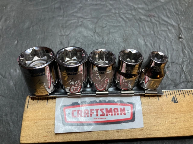 Craftsman USA 3/8" Dr. 5Pc Lazer Laser Etched 8 Point Square SAE Socket Set (NOS