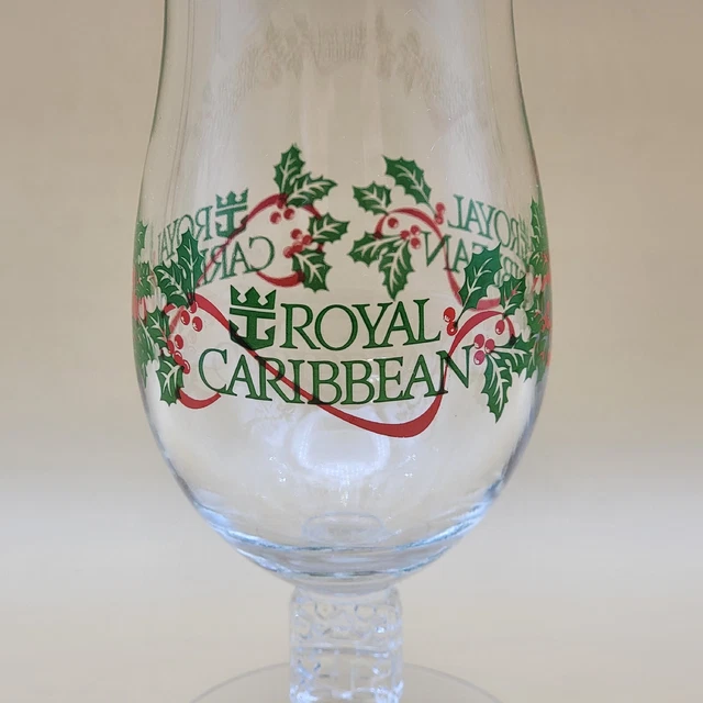 ROYAL CARIBBEAN CHRISTMAS Holly Leaf Hurricane Cocktail Glass 8 1/4