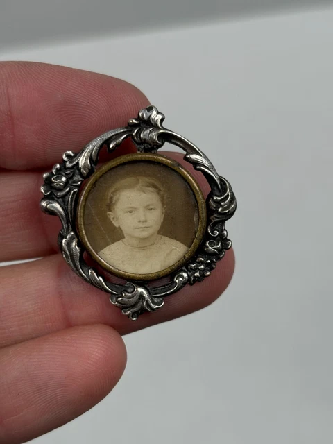 Broche Ancienne Porte-photo En Argent Massif Sterling - Vers 1900 - Très Bon état - Bijou Vintage