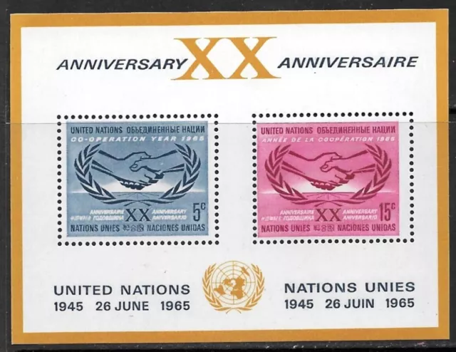 UN New York #MiBl3 MNH S/S 1965 Hands Cooperation Year [145 YTBF3 SGMS145]