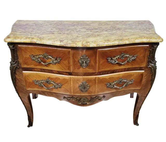 Antique FRENCH 19th C Louis XV Style Inlaid & MARBLE TOP Dresser COMMODE Chest