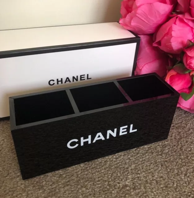 CHANEL Acrylic Makeup Storage Brush Mirror Holder Organizer Box  5.12x5.12x4.33"