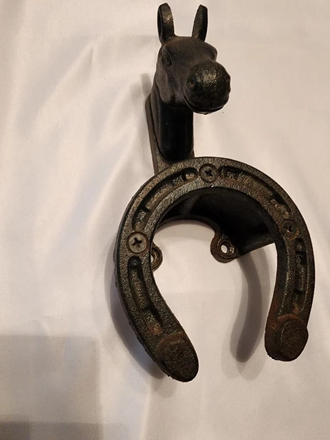 VTG Cast Iron Barn Horse Tack Wall Mount Rack Antique Bridle Harness Holder 2