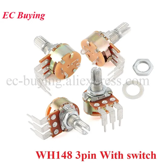 5pcs WH148 Linear Potentiometer Bend Feet 5K 10K 20K 50K 100K 500K With Switch