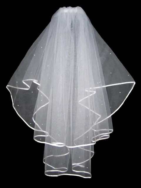 2 Tier Ivory Bridal Wedding Veil With Diamantes Crystals & Comb High Quality
